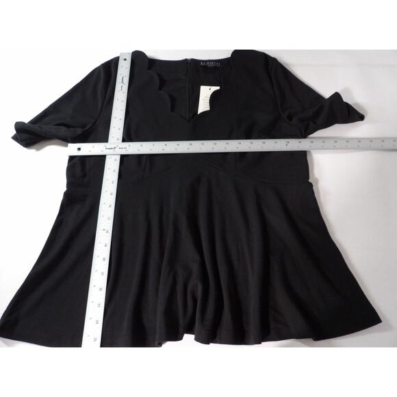 Eloquii Blouse Top 18 Black Scalloped Neck Short Sleeve Career Office Rayon NWT - Picture 8 of 12